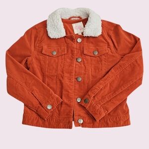 GB Girls Corduroy Jacket Size Small Orange White Sherpa